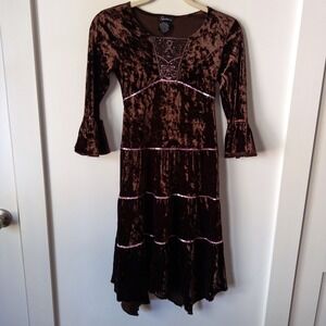Y2K Velvet Fairy Grunge Brown Midi Dress XS Asymmetrical Forest Goblin Witchy
